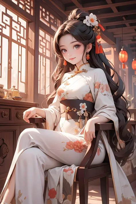 masterpiece,best quality,1girl,solo focus,chinese style,ancient room,indoors,on chair,china dress,crossed legs,light smile,<lora:GoodHands-beta2:1>,<lora:Chinese style_20230608163116:0.6>,