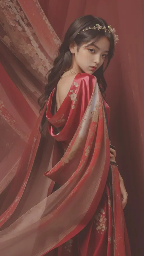 1girl, looking at viewer, <lora:Chinese style_20230607154437:0.2>,best quality, (masterpiece:1.35), silk cloth as background,<lora:hairdetailer:0.2>