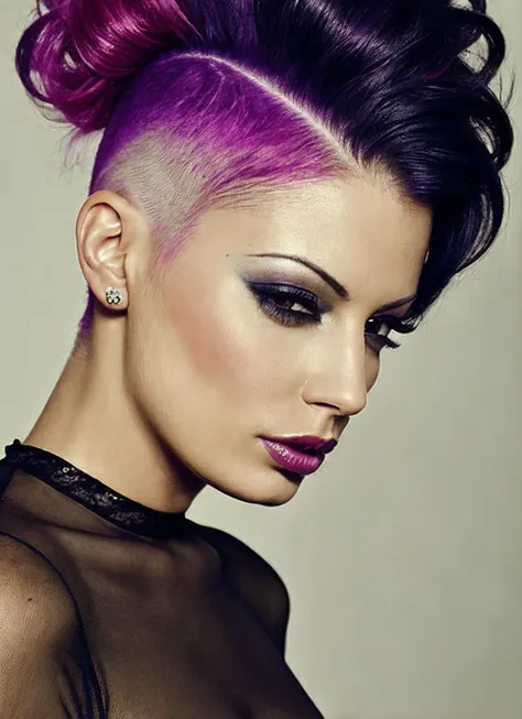 portrait of sks woman by Flora Borsi, style by Flora Borsi, bold, bright colours, rainbow Mohawk haircut, ((Flora Borsi)), <lora:locon_ariagiovanni_v1_from_v1_64_32:1.25>
