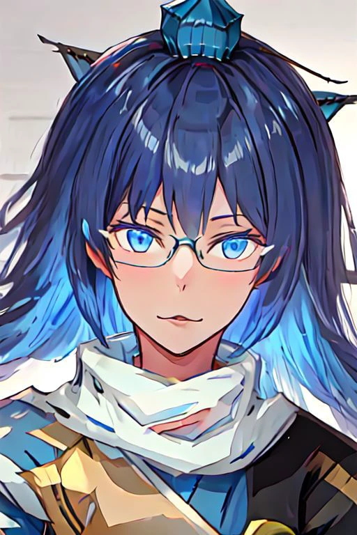 close-up, glasses,
((Iizunamaru Megumu)):2, blue tokin hat, white circle scarf,