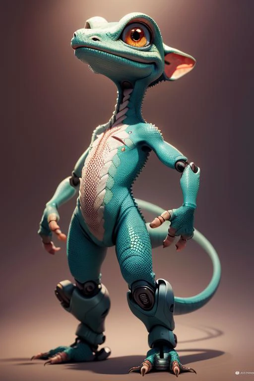 masterpiece,best quality,8k,official art,cinematic light,ultra high res,solo,smile,a lizard,mechanical body,robot,round eyes,grow a tail,the whole body,mechanical feeling,