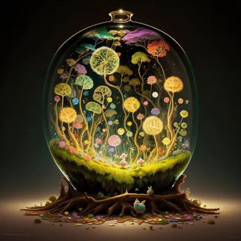 Lost land of fairies, fantasy, magic, ink, acrylic, double exposure, mythological, best quality, close up flying fairies, night, moss, forest, dandelions, glittering, sparkling, Van Gogh, Craola, Dan Mumford, Andy Kehoe, Miyazaki, patchwork, 2d, flat, cute, adorable, vintage, art on a cracked paper, . storybook detailed illustration, cinematic, ultra highly detailed, tiny details, beautiful details, mystical, luminism, vibrant colors, complex background<lora:xl_more_art-full_v1:0.5>
