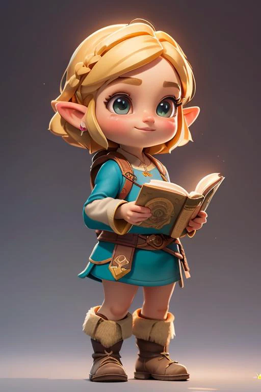 masterpiece,best quality,8k,official art,cinematic light,ultra high res,solo,full_shot,,reading,read a book,(1girl backlighting,standing ),boots,light smile,peaceful,<lora:zelda_shorthair_v5:0.4>,zelda\(princess\),short hair,(blonde hair:1.2),(simple_background:1.2),kawaii,