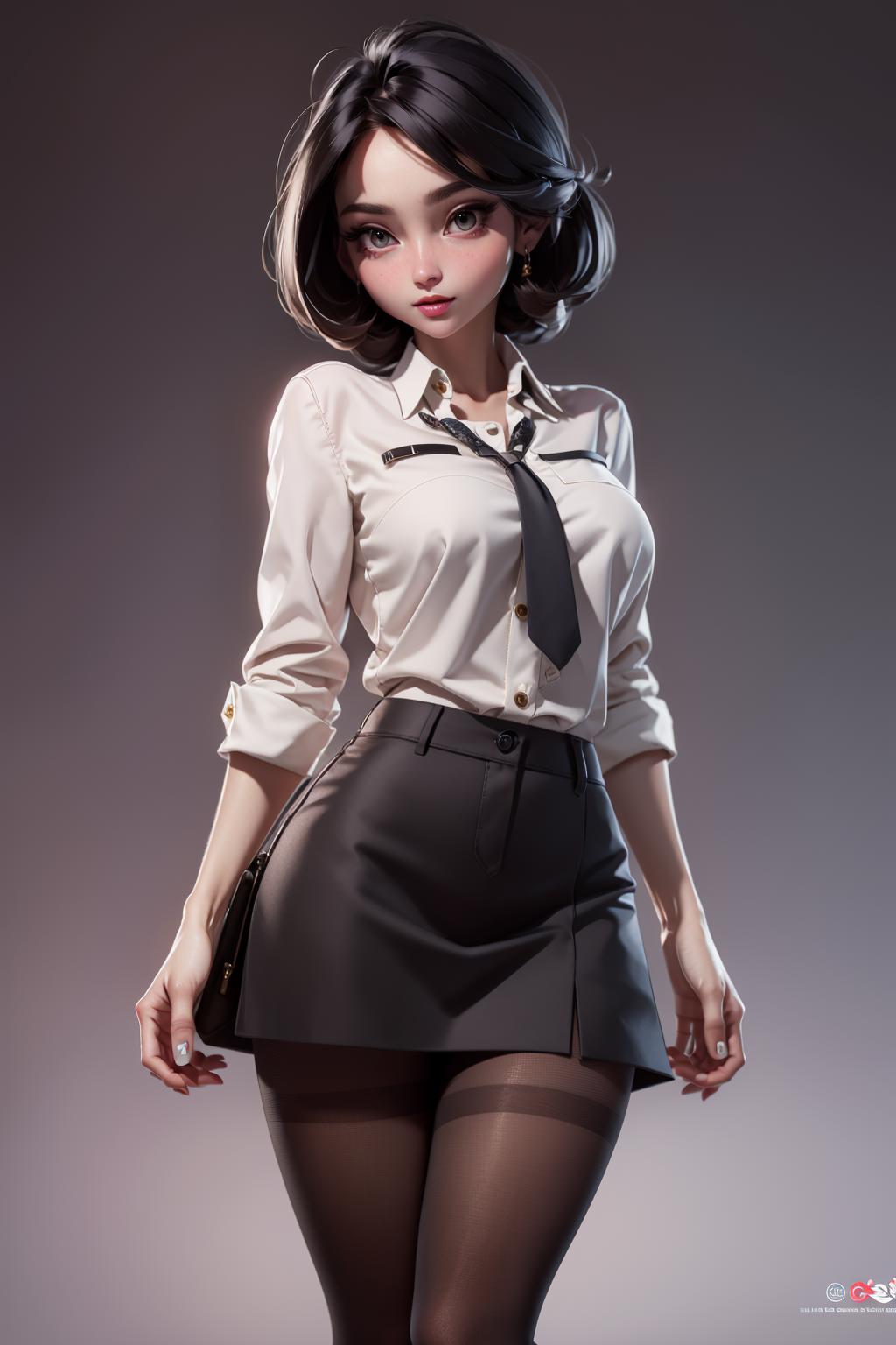 A woman in a short skirt and shirt posing for a picture - SeaArt AI