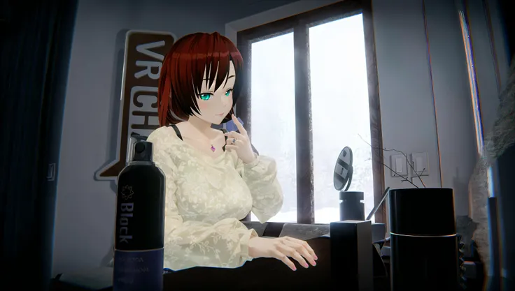 (mature), (milf),(masterpiece), highly detailed background, soft shadows, diffused lighting, (emerald eyes), night time, pencil skirt, vest, necklace, ribbons, brick wall, coffee, food, jam, wood shelves, (looking at the viewer:1.5), open hand, stairs, wooden floor, evil face,  gentle smile, lipstick, short braid, anime art, pointing, (pink fingernails:1.2), ring, (steam) flowers,(black pantyhose), (glowing eyes),cloth, (highly detailed hands), (highly detailed fingers), <lora:improve_backgrounds:0.4> <lora:more_details:0.3>