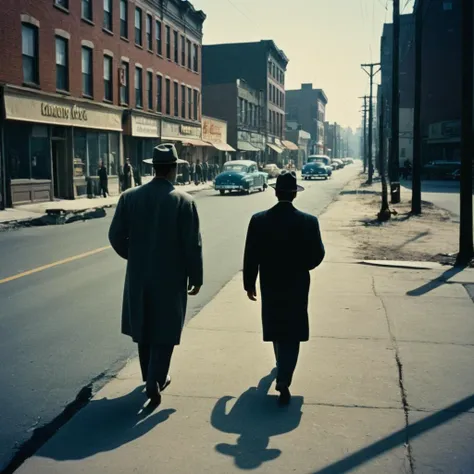 analog film photo of <lora:Technicolor style:1>
In the 1950's two men walking down a sidewalk in a city,black hair,hat,male focus,outdoors,multiple boys,2boys,coat,building,scenery,city,sign,road,power lines,street,utility pole , vivid color, cinematic look, film look, filmic, contrast, detailed, high quality, sharp image, film color, Kodak, Motion Picture, Film style, different color, vivid color, different people, different look, different style, 35MM Film, 16MM Film, Photographic film, artistic style, cinematic style, film granularity, film noise, image noise, artistic effect, Fujicolor, Fuji film, Analog photography, movie style, movie still, Film grain overlay, Film Grain style, Technicolor style, faded film, desaturated, 35mm photo, grainy, vignette, vintage, Kodachrome, Lomography, stained, highly detailed, found footage