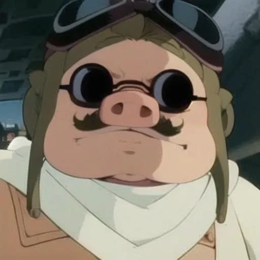 ghibli style, Porco Rosso, \(Porco Rosso\), italian, handsome, (cheerful:1,3), (totoro teeth:1.4), (clenched teeth:1.3), (thin moustache:1.3), (fat:1.5), (pig snout:1.4), 40 y.o., halfbody, (1940s tanktop, pants, aviator glasses:1.3), looking at viewer, sea of decay crumbling buildings, outdoors, solo, tree, upper body, ((masterpiece)), horizon angle, village, sea, cumulonimbus clouds, cirrus clouds, castle backdrop, anime screencap <lora:studioGhibliStyle_offset:1>