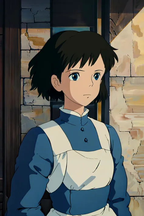 ghibli style, 1girl,solo,upper body , short hair <lora:studioGhibliStyle_v1:1>