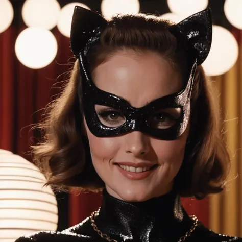 cinematic film still of  Selina Kyle a woman holding a tray with a silver kettle tim burton style,full body image, 2 people image, 35mm, portrait, 8k, real pictures, catwoman lay down on batman upper body and use batman cloak warp batman body stuck in his cloak like a silk mummy cocoon, in batman return the movie at street alley in the night 