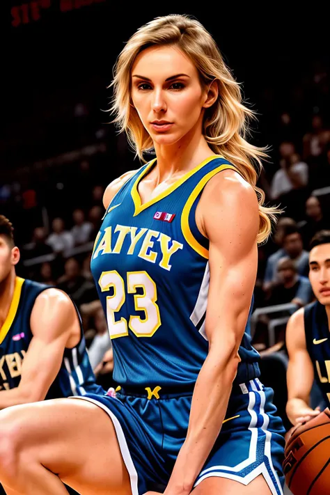 photo of (ChaFAEF01:0.99), a woman as a sexy basketball player, ((perfect hair)), modelshoot style,((professional photo for playboy)), ((shot for glamour magazine)), (extremely detailed CG unity 8k wallpaper), photo of the most beautiful artwork in the world, professional majestic oil painting by Ed Blinkey, Atey Ghailan, Studio Ghibli, by Jeremy Mann, Greg Manchess, Antonio Moro, trending on ArtStation, trending on CGSociety, Intricate, High Detail, Sharp focus, dramatic, photorealistic painting art by midjourney and greg rutkowski, (basketball_uniform:1.2), (basketball shorts:1.2), (sneakers), (on the basketball_court ), (( dribbling_\(basketball\) )), (basketball), ((in a basketball stadium )), (( crowd sitting on the bleachers )), (basketball game), (looking at viewer), (detailed pupils:1.3), (modern outfit:1.2), (closeup),