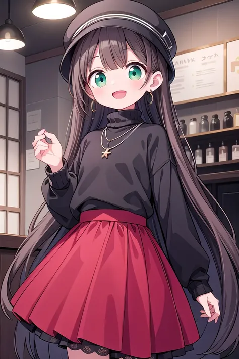 (cleavage:-1.5), insanely detailed, absurdres, ultra-highres, ultra-detailed, best quality,
1girl, solo, nice hands, perfect hands,
BREAK
(black theme:1.4), (fit body:1.3), (tight long sleeve and turtleneck (black sweater):1.4), (black heeled boots with lace-up:1.1),
BREAK
(black and red theme:1.3), ((red) high-waisted ((maxi length skirt, very long A line skirt):1.2) with [plaid pattern]:1.4), ((black) bucket hat with wide brim:1.4),
BREAK
((earrings, necklace):1.2),
(cleavage:-1.5), (naked skin:-1), (mini skirt:-1), (legs:-1), (straw hat:-1), (red hat:-1), (green hat:-1), (white sweater:-1), (slit:-1), (belt:-1), (multiple necklaces:-1), (navel:-1), (waist:-1)
BREAK
happy smile, laugh, open mouth,
standing,own hands together,
cowboy shot,
BREAK
slender, kawaii, perfect symmetrical face, ultra cute girl, ultra cute face, ultra detailed eyes, ultra detailed hair, ultra cute, ultra beautiful,
BREAK
indoors, coffee shop, classis interior,
medium breasts, brown hair, dark green eyes