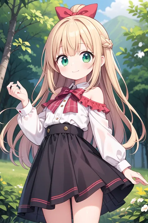 insanely detailed, absurdres, ultra-highres, ultra-detailed, best quality,
1girl, solo, nice hands, perfect hands
BREAK
jirai kei,plaid skirt, shirt, long sleeves, bow, blue skirt, white shoulder frilly shirt, outdoors, blue bow, long hair, (cleavage:-1.5)
BREAK
happy smile, laugh, closed mouth
BREAK
standing, cowboy shot, looking at viewer
BREAK
slender, kawaii, perfect symmetrical face, ultra cute girl, ultra cute face, ultra detailed eyes, ultra detailed hair, ultra cute, ultra beautiful
BREAK
in forest, depth of field, ultra detailed background
BREAK
medium large breasts
BREAK
orange hair, green eyes, topknot,