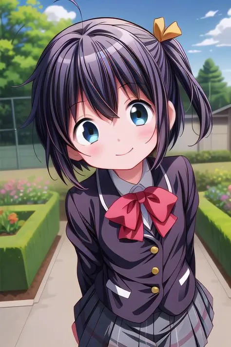 masterpiece,best quality,rikka takanashi,1girl,(ite),school uniform,dynamic pose,smile,school garden,facing at viewer,looking up viewer,close up,<lora:hyperdetailer_v080:0.9> <lora:rikka-chu2byo:0.6>