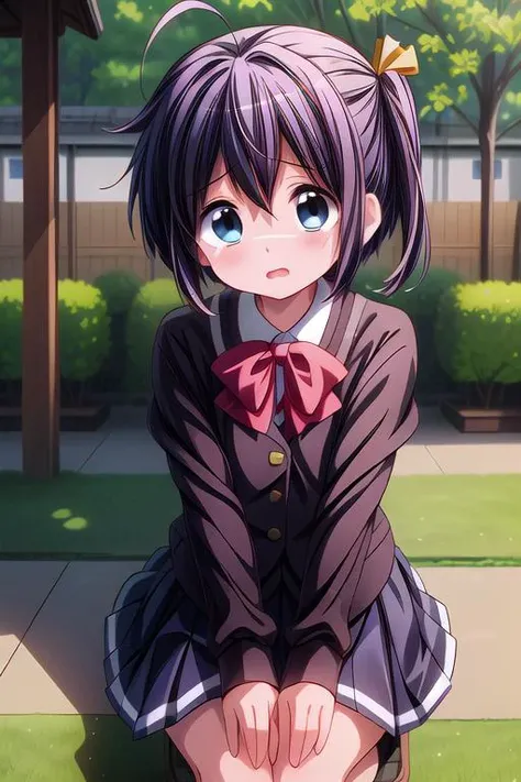 masterpiece,best quality,rikka takanashi,1girl,(ite),school uniform,crouching,school garden,facing at viewer,looking up viewer,close up,(covering self head by both hands),tears,<lora:hyperdetailer_v080:0.9> <lora:rikka-chu2byo:0.7>