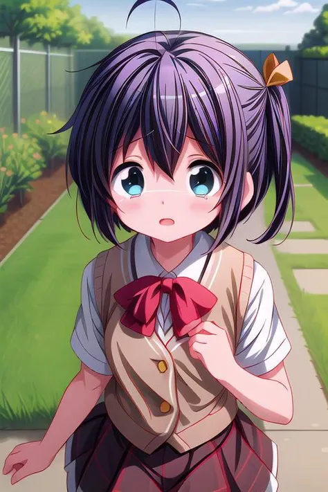 masterpiece,best quality,rikka takanashi,1girl,(ite),school uniform,school garden,looking up viewer,close up,(covering head by hand),tears,<lora:hyperdetailer_v080:0.9> <lora:rikka-chu2byo:0.7>