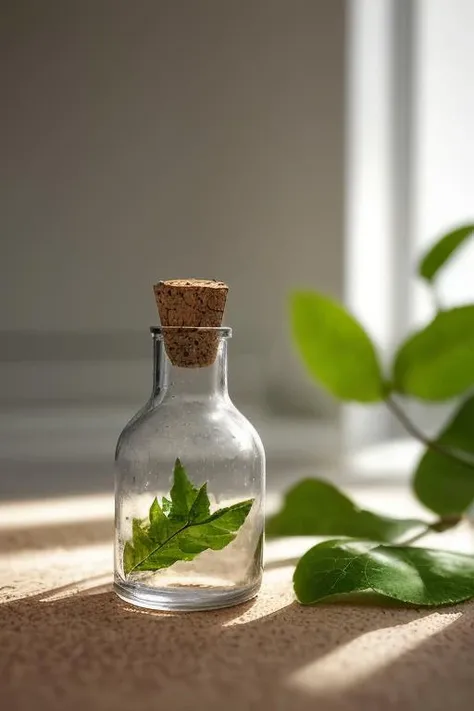 (masterpiece:1.2), photography a small glass bottle with a cork
BRAKE
(small leaf inside)
BRAKE
kitchen, day light, <lora:Glass_Bottle_v1_LORA:0.25>