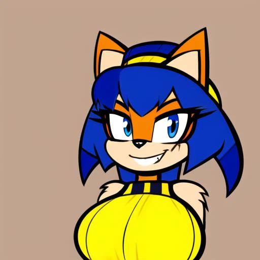 Cartoon:1.5, kronii_(vtuber):1.5 wearing backless dress, solo, scars, tomboy, abs, mobian cat, huge breasts, fangs, smiling, looking at viewer, in corn maze <lora:all vtubers hll3.1:1>