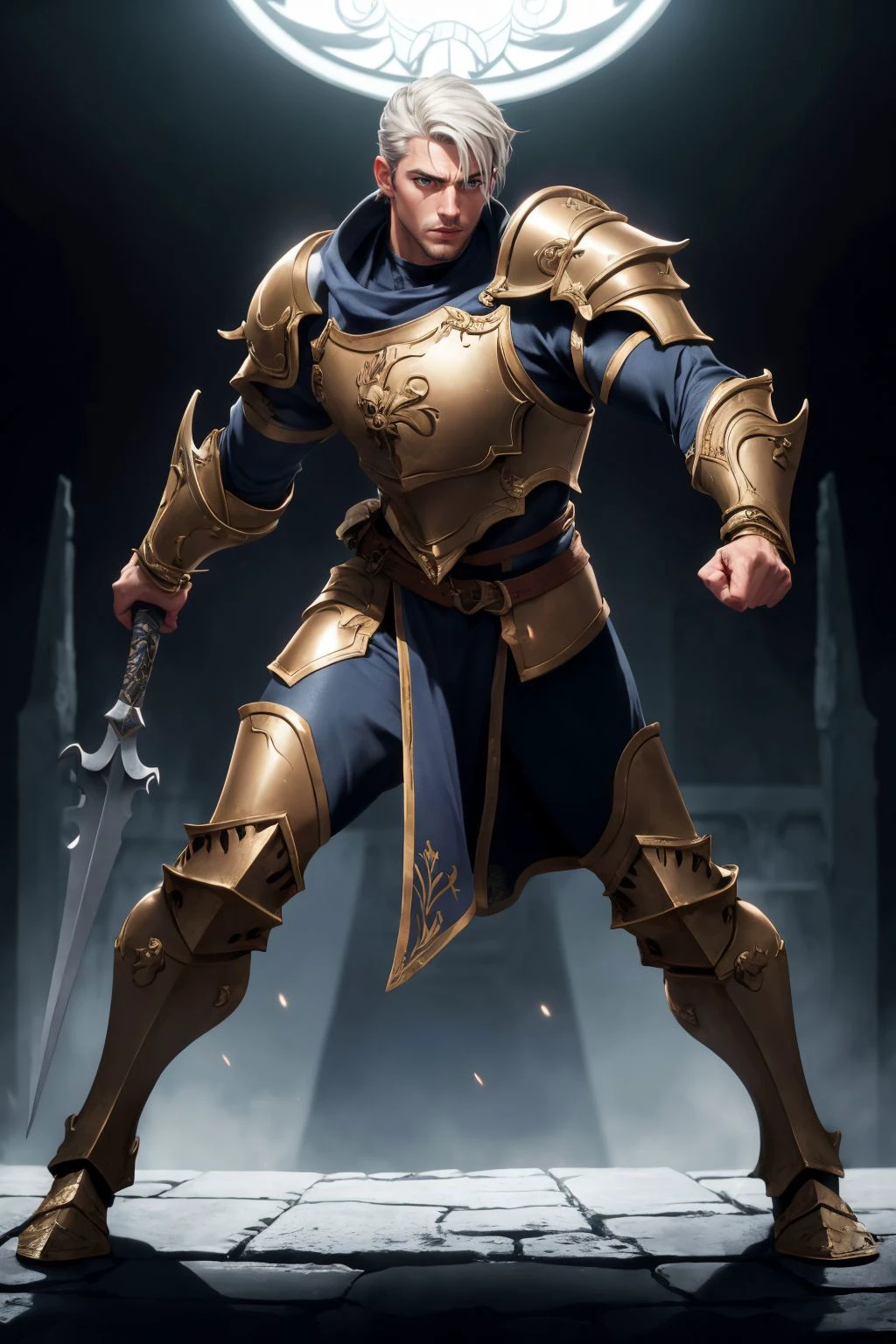 ((cinematic)), (dynamic pose), male paladin,, , masterpiece, (best quality:1.2), [:intricate details:0.2],