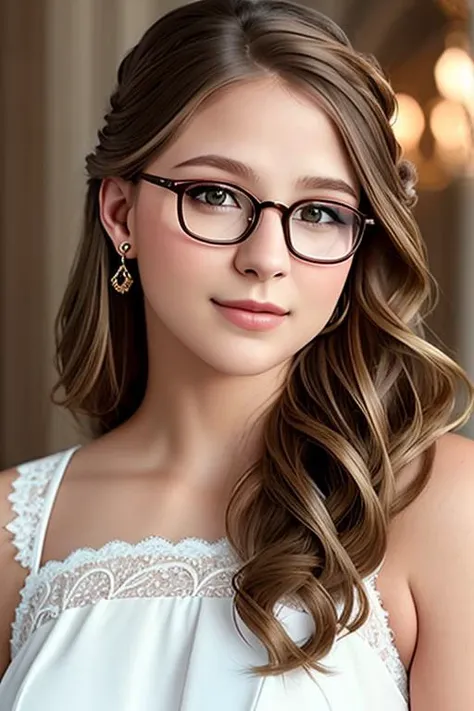 <lora:Supergirl_MelissaBenoist_smf_lora_v04-000005:.7> "1girl, s0p3r6m3l1s4-smf, solo, realistic, glasses, brown hair, long hair, lips, earrings, jewelry", edwardian, bride