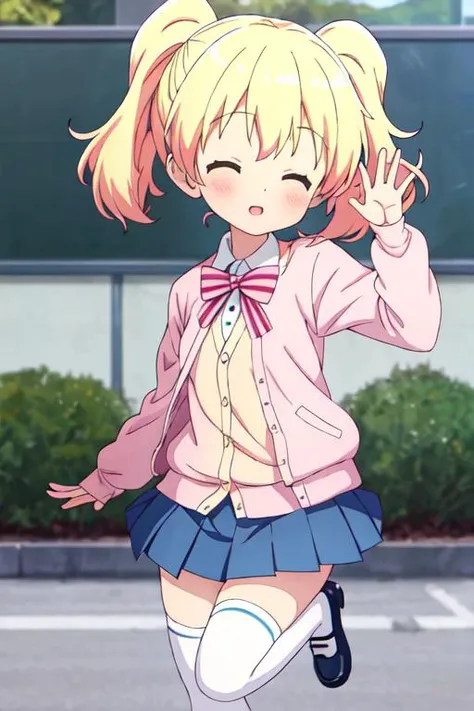 Browsing Caution,blonde,Twin tails,((Very small boobs)),Flat chest,(((steam around pussy))),(((clitoris, urethra, close-up crotch, crotch focus, dynamic angle))), (((sex,cum in pussy,cum drip))), (pink cardigan,school girl uniform),((sweat,blush)),((afterglow)),((pussy juice)),love juice,alice cartelet, hair ornament,white collared shirt, cardigan, open cardigan, striped bow, blue pleated skirt, white thighhighs, mary janes