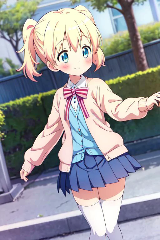 masterpiece, best quality,ultra detail, <lora:anmnr01:0.3>, <lora:GoodHands-vanilla:0.7> <lora:add_detail:0.5>, 2girl,<lora:alice_cartelet-v1:0.7>,alice_cartelet,school zone,morning,white collared shirt, cardigan, open cardigan, striped bow, blue pleated skirt, white thighhighs, mary janes,happy,smile, 1girl,solo angle, holding hands,looking each other