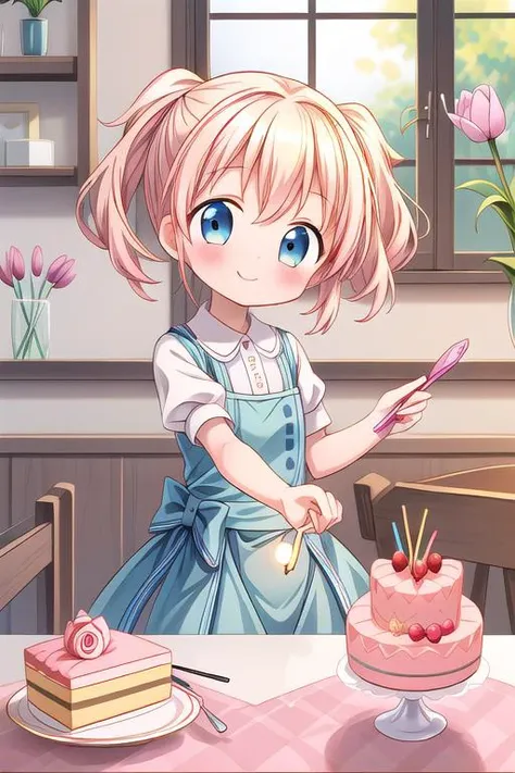 masterpiece,ultra detailed,1girl,smile,happy,alice_cartelet,(chibi),tulip,happy birthday,text,cake,candle,spring,on table indoor<lora:alice_cartelet-v1:0.7> <lora:hyperdetailer_v080:0.7>