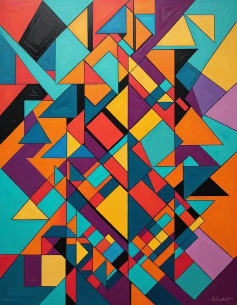 stocky Ren, Vivid, Cosy, Geometric Abstract Art, stylized by John Mckinstry, Louis Anquetin