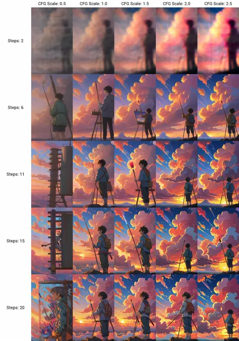 (anime cinematic still),(Sky Painter:1.4),Sunset canvas,paintbrush,vibrant clouds,celestial inspiration,