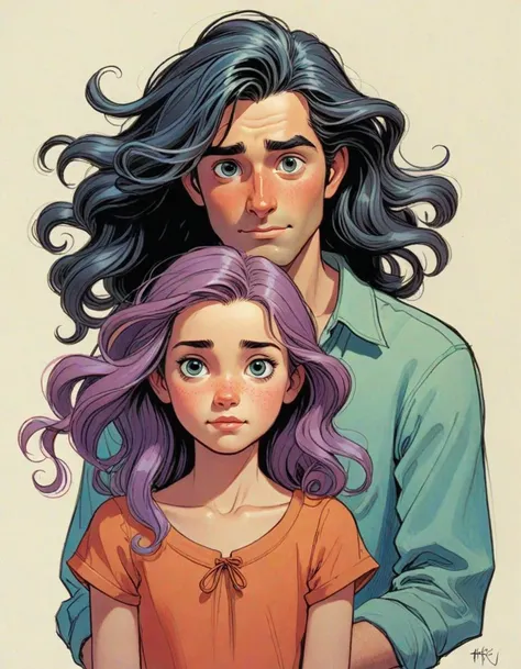 Couple, their hair is Colored, children's illustration art by Glen Keane, Chris Riddell