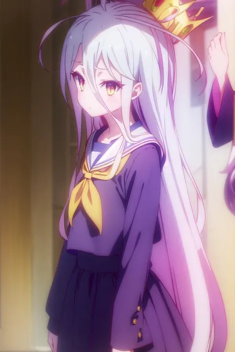 ngnlshiro, <lora:ngnl shiro s1-lora-nochekaiser:1>,
shiro, long hair, hair between eyes, very long hair, white hair, messy hair, (yellow eyes:1.3),
BREAK crown, shirt, long sleeves, school uniform, serafuku, sailor collar, neckerchief, white sailor collar, yellow neckerchief,
BREAK indoors,
BREAK looking at viewer, (cowboy shot:1.5),
BREAK <lyco:GoodHands-beta2:1>, (masterpiece:1.2), best quality, high resolution, unity 8k wallpaper, (illustration:0.8), (beautiful detailed eyes:1.6), extremely detailed face, perfect lighting, extremely detailed CG, (perfect hands, perfect anatomy),