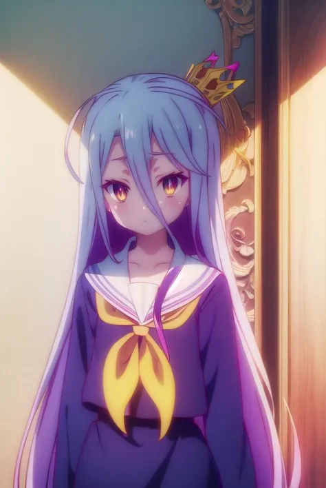 ngnlshiro, <lora:ngnl shiro s1-lora-nochekaiser:1>,
shiro, long hair, hair between eyes, very long hair, white hair, messy hair, (yellow eyes:1.3),
BREAK crown, shirt, long sleeves, school uniform, serafuku, sailor collar, neckerchief, white sailor collar, yellow neckerchief,
BREAK indoors,
BREAK looking at viewer, (cowboy shot:1.5),
BREAK <lyco:GoodHands-beta2:1>, (masterpiece:1.2), best quality, high resolution, unity 8k wallpaper, (illustration:0.8), (beautiful detailed eyes:1.6), extremely detailed face, perfect lighting, extremely detailed CG, (perfect hands, perfect anatomy),