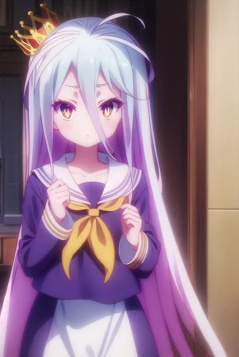 ngnlshiro, <lora:ngnl shiro s1-lora-nochekaiser:1>,
shiro, long hair, hair between eyes, very long hair, white hair, messy hair, (yellow eyes:1.3),
BREAK crown, shirt, long sleeves, school uniform, serafuku, sailor collar, neckerchief, white sailor collar, yellow neckerchief,
BREAK indoors,
BREAK looking at viewer, (cowboy shot:1.5),
BREAK <lyco:GoodHands-beta2:1>, (masterpiece:1.2), best quality, high resolution, unity 8k wallpaper, (illustration:0.8), (beautiful detailed eyes:1.6), extremely detailed face, perfect lighting, extremely detailed CG, (perfect hands, perfect anatomy),