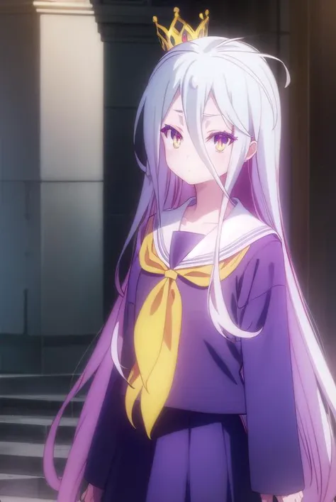 ngnlshiro, <lora:ngnl shiro s1-lora-nochekaiser:1>, 
shiro, long hair, hair between eyes, very long hair, white hair, messy hair, (yellow eyes:1.3),
BREAK crown, shirt, long sleeves, school uniform, serafuku, sailor collar, neckerchief, white sailor collar, yellow neckerchief,
BREAK indoors,
BREAK looking at viewer, (cowboy shot:1.5),
BREAK <lyco:GoodHands-beta2:1>, (masterpiece:1.2), best quality, high resolution, unity 8k wallpaper, (illustration:0.8), (beautiful detailed eyes:1.6), extremely detailed face, perfect lighting, extremely detailed CG, (perfect hands, perfect anatomy),