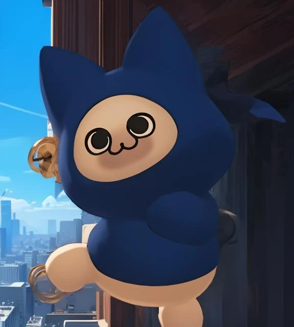 <lora:ailucat-2:0.7>,masterpiece,best quality,ailucat,blue body,black suit,no human,<lora:ganning-7:0.8>,ganning,skyscraper,