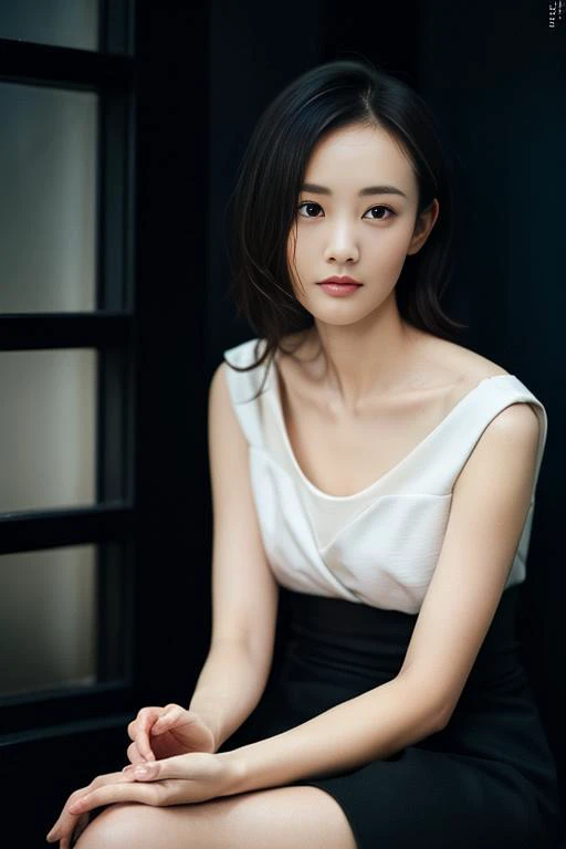 (RAW photo, best quality), (realistic, photo-realistic:1.2), 1girl, high quality, (high detailed skin:1.4), <lora:epiNoiseoffset_v3:1>, (dark room:1.3), (Morning light:1.3), (dimly lit:1.3), (dark night:1.3), sitting side window, <lora:lyt-000008:0.8> <lora:mimi_V3:0.2>