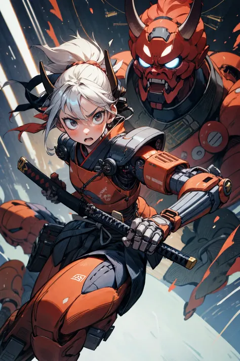 1girl, oni mask, dynamic pose, cybernetic samurai armor, mechanical arms, science fiction, blue plastic , mecha, japanese traditional style ,katana
<lora:epiNoiseoffset_v2:1> <lora:add_detail:1>