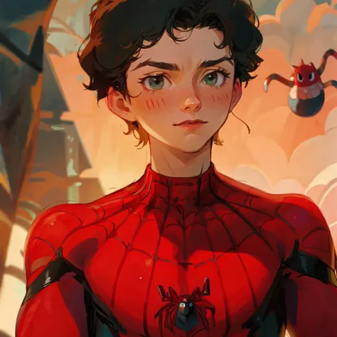 Upper body only,spider-man <lora:tom-holland-spiderman-09:1>