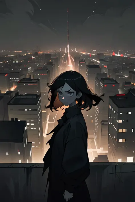 (best quality, masterpiece), 1girl, dark mood, city