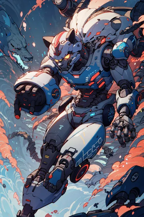 a biomechanical lion with cybernetic body