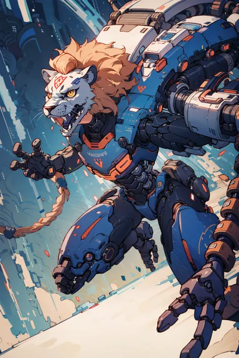 a biomechanical lion with cybernetic body