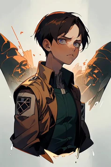 (best quality, masterpiece), 1boy, shingeki no kyojin, upper body, levi \(shingeki no kyojin\), bags under eyes, dark mood, dark hair,