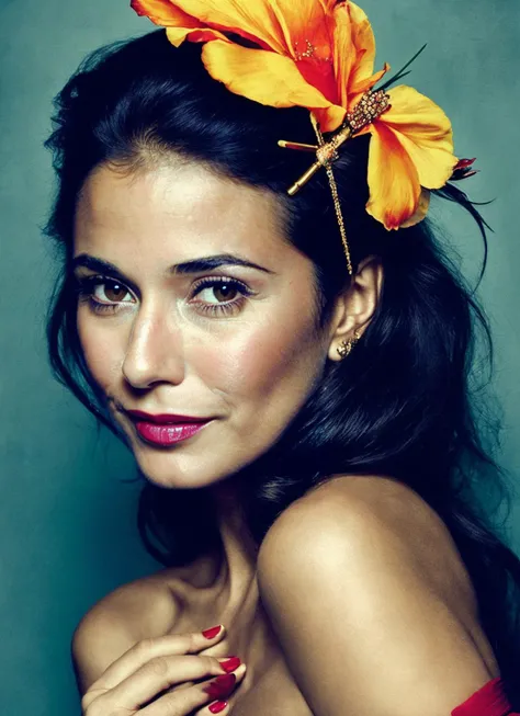 portrait of sks woman, by Flora Borsi, style by Flora Borsi, bold, bright colours, ((Flora Borsi)), by David LaChapelle, <lora:locon_emanuellechriqui_v1_from_v1_64_32:1>