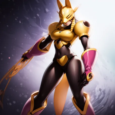 ,((masterpiece: 1.2)),ultra-detailed, ultra high res, high quality, 4K, solo, 1girl,extreamly delicate and beautiful,illustration,masterpiece,(illustration),(highres),digimon,foxmask,standing