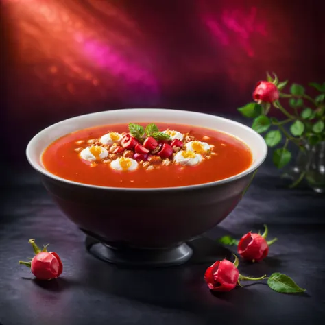 <lora:SwedishDessertsXL:1> RosehipSoup <lora:add-detail-xl:0.5> <lora:Food_Photography_-_Dark:0.5>, food photography, ad photography, promotional photography, glowy textured backdrop, in dark studio background, cinematic lighting, minimal professional photography, soft lighting, spot light, studio lighting style, bright lighting, vibrant colors, 4k, (Masterpiece:1.3) (best quality:1.2) (high quality:1.1)