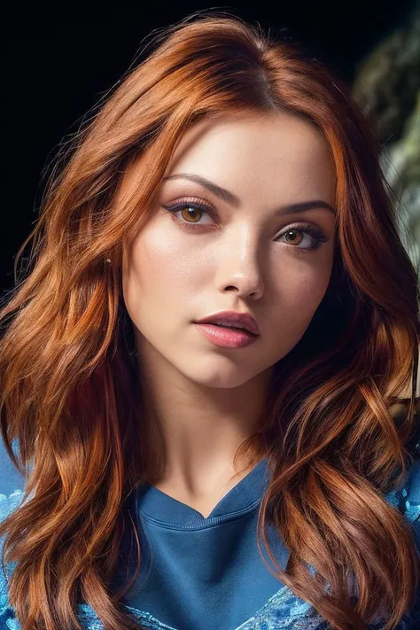 This dream woman radiates impressive beauty, die eine perfekte Mischung aus Megan Fox und Scarlett Johansson ist. Mit ihren sinnlichen roten Haaren zieht sie alle Blicke auf sich. Ihre Augen sind tief und fesselnd, umrahmt von vollen, dunklen Wimpern. Ein harmonisches Gesicht, characterized by fine contours and full lips, verleiht ihr eine zeitlose Eleganz. The graceful posture and a well-proportioned figure complete the image of this fascinating dream woman.