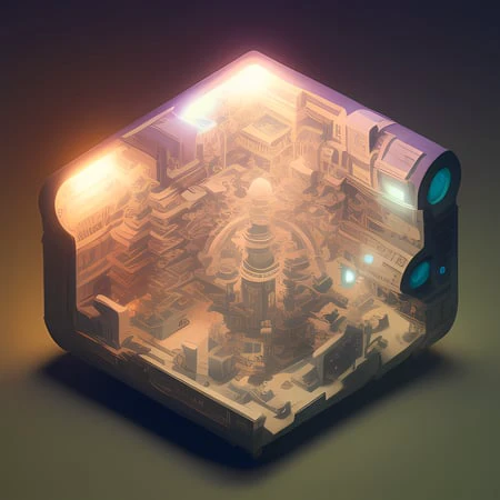 duskametrik isometric cutaway of a city at night cinematic lighting incredibly detailed duskametrik