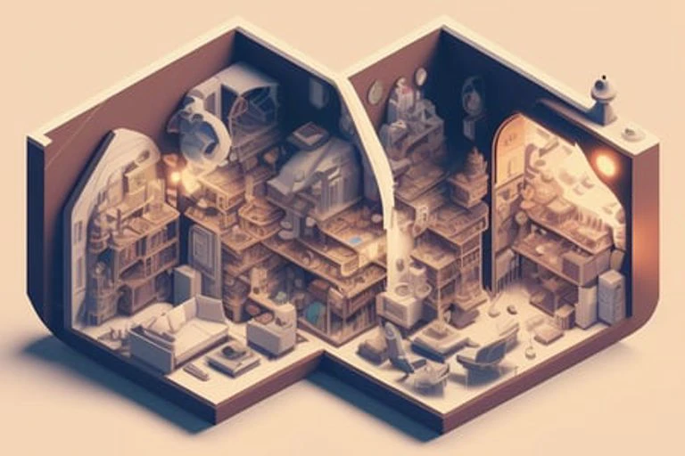 duskametrik isometric cutaway of a 1960s Australian household with pets and living room incredibly detailed vantablack background bokeh rim lighting duskametrik