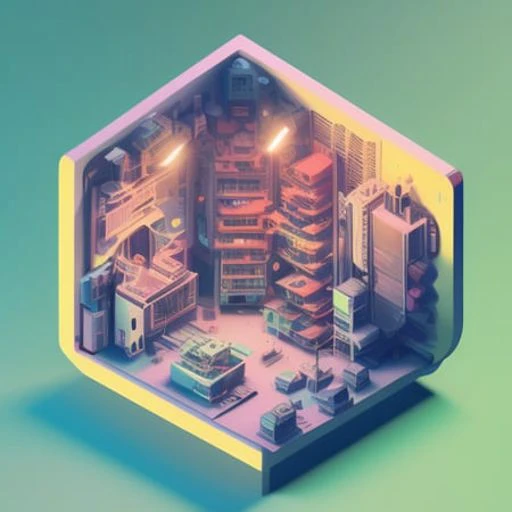 duskametrik isometric cutaway of a 1980s vaporwave poster cinematic lighting bokeh vaporwave elements incredibly detailed duskametrik