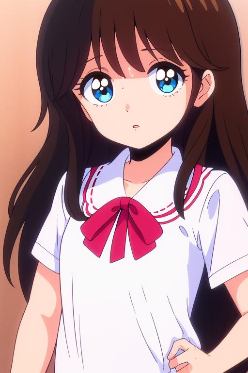 Anime girl with long hair and blue eyes in a white shirt - SeaArt AI