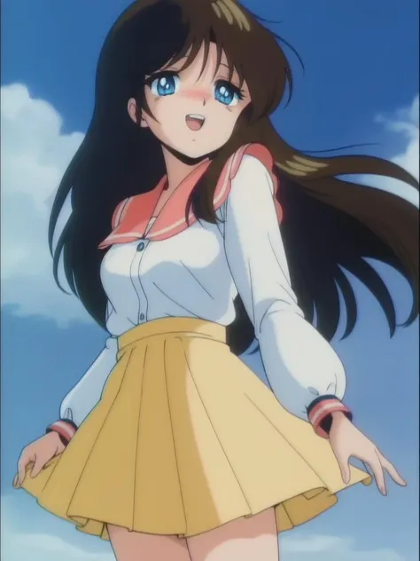 <lora:NonomuraAmi_BeMybaby_Ver2:0.8>NonomuraAmi, 1girl, soro, long_hair, black_brown_hair, blue_eyes, bangs, long sleeve, skirt, cowboy Shot, smile, blush, blue sky, open mouth,
masterpiece, high quality, very_high_resolution, large_filesize, full color, 1980s \(style\), anime, anime_screencap, animated gif, mp4 ,video, animated,